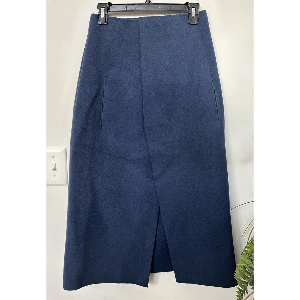 Haider Ackermann Wool‎ Blue Pencil Front Slit Wrap Hook Closure Skirt Size 38